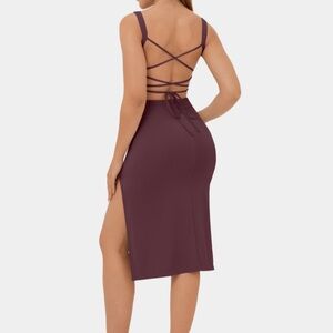 Backless crossover lace up split bodycon dress